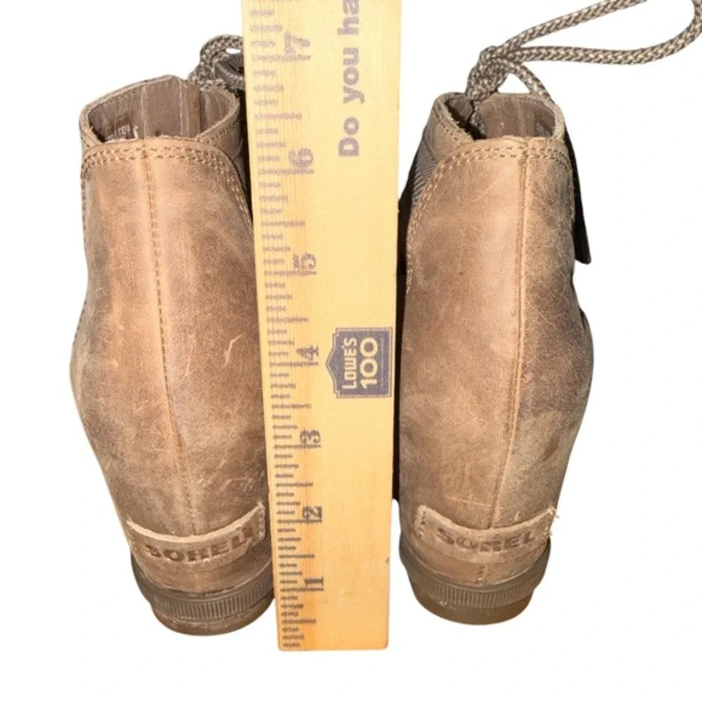 Sorel Joanie II Lace Womens 9 Pre-Owned‎ Wedge Sandal Brown Leather Strappy Lace